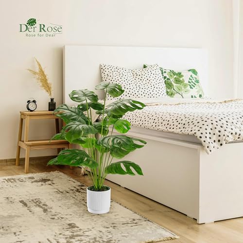 28-Inch Artificial Monstera Plant in White Pot, Faux Tropical Indoor Plant