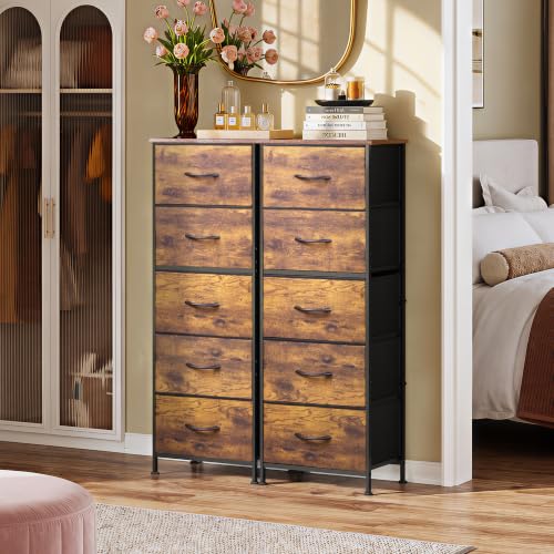5-Drawer Tall Fabric Dresser, Slim Storage Tower Chest for Small Spaces