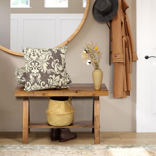 30-Inch Solid Wood Farmhouse Bench, Rustic Indoor Entryway Seating