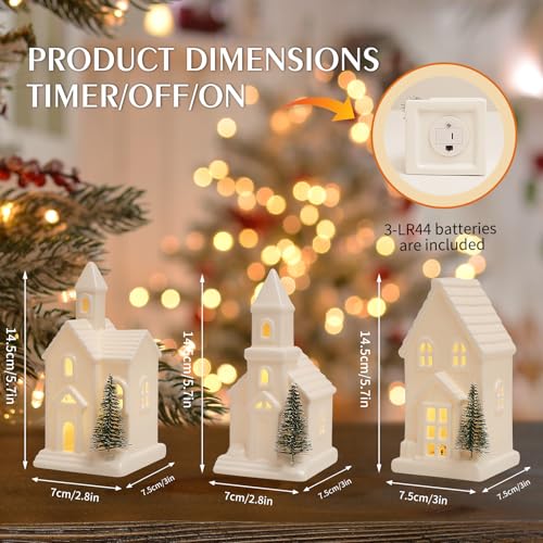 Light-Up White Ceramic Christmas Village Set with LED Trees & Timer