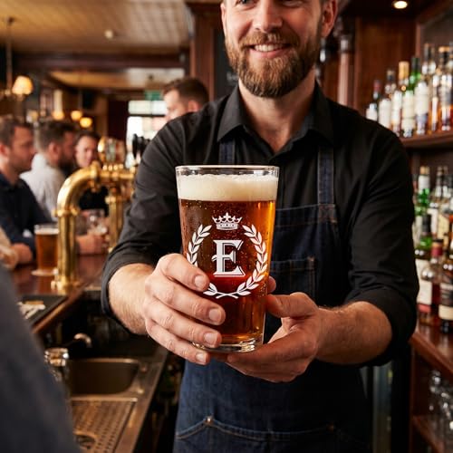 Personalized Letter E Beer Glass - 15oz Monogrammed Gift for Men