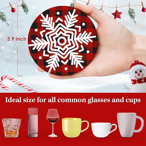Britimes Snowflake Christmas Coasters, Set of 6 Ceramic Stone with Cork Base and Holder - Snowflake Variation
