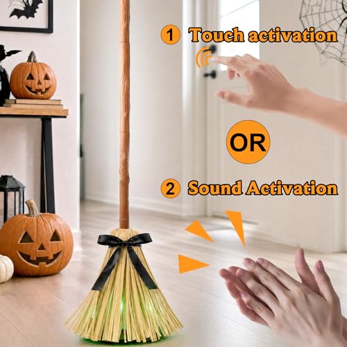 49" Animated Lighted Witch Broom - Sound Activated Dancing Halloween Prop