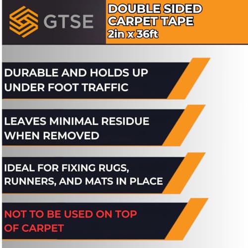 Heavy-Duty Double-Sided Carpet Tape, 2in x 36ft Rug Grip for Floors