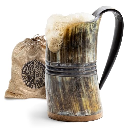 Authentic Ox Horn Beer Tankard, 16 oz Handcrafted Drinking Mug