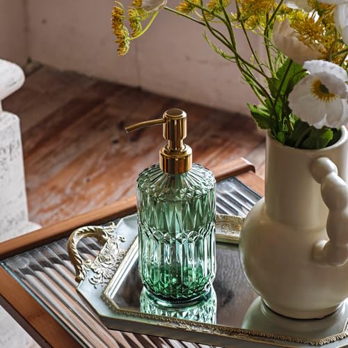 18oz Green Glass Soap Dispenser with Gold Rust-Proof Pump