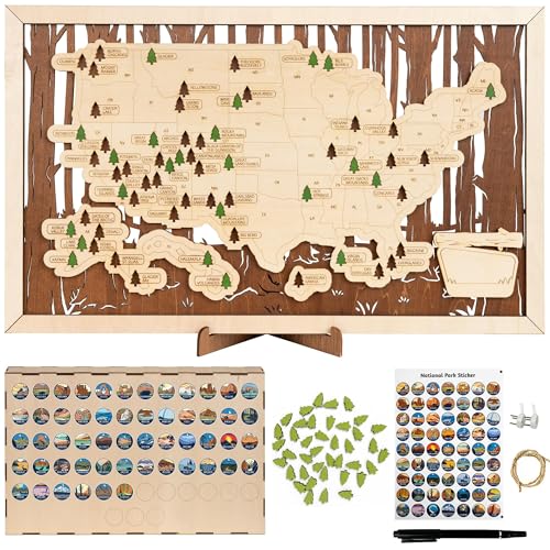 US National Parks Map Travel Tracker Wall Art with Personalization Marker