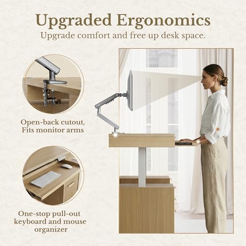 59-Inch Electric Standing Desk with 8 Drawers, Keyboard Tray & Charging Port