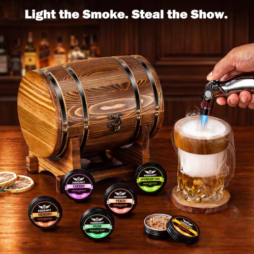 INSISART Charred Whiskey Smoker Kit with Barrel - Old Fashioned Cocktail Smoking Set