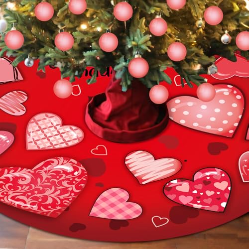 48-Inch Valentine's Day Heart Tree Skirt - Red & Pink Holiday Mat Decor