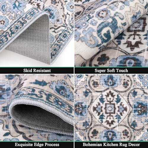 3-Piece Boho Kitchen Rug Set, Non-Slip Washable Farmhouse Floor Mats