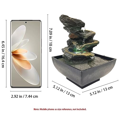 4-Tier Indoor Tabletop Water Fountain with LED Light for Meditation