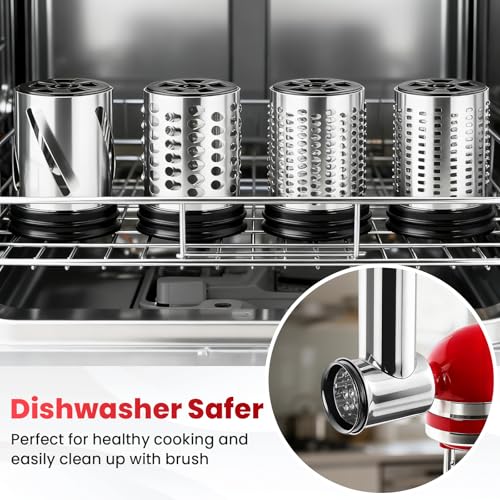 Stainless Steel Grater & Slicer Attachment for Stand Mixers, 4-Drum Set