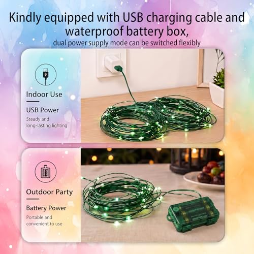 Color Changing Fairy Lights 66FT 200LED RGB 34 Colors Waterproof USB & Battery Operated Green Wire 2 Pack