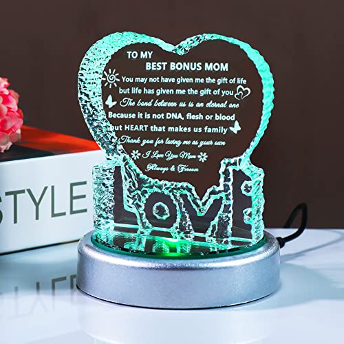 YWHL Bonus Mom Gift from Daughter Son Crystal Keepsake with Light Base – Mother’s Day Birthday Christmas Present for Stepmom