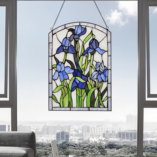 Tiffany Style Stained Glass Window Hanging Panel - 16" H x 11" W