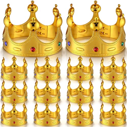 12-Piece Adjustable Royal King Crowns - Gold Plastic Costume Party Props