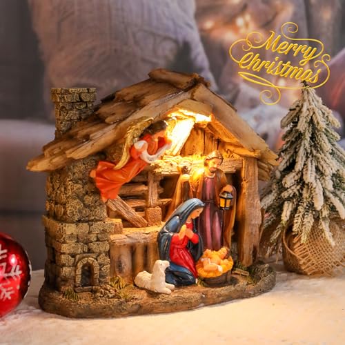 Resin Nativity Set with LED Lights & Music - Tabletop Manger Figurine