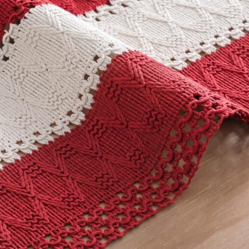Artoid Mode Rose Red Farmhouse Woven Table Runner 12x108 Inch