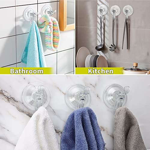 Clear Suction Cup Hooks - Heavy Duty Removable Hangers for Shower & Kitchen