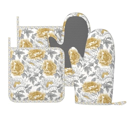 Oven Mitts and Pot Holders Vintage Flower Peony Floral Silicone