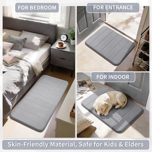 Yimobra Memory Foam Bath Mat, Super Soft Absorbent Non-Slip Bathroom Rug, 24x17 Grey