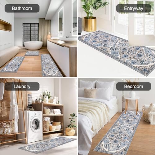 3-Piece Boho Kitchen Rug Set, Non-Slip Washable Farmhouse Floor Mats