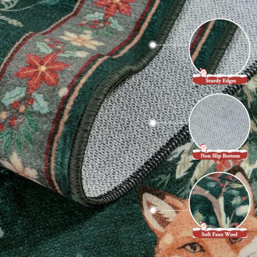 Beeiva Green Christmas Runner Rug 2x6 ft Non Slip Holiday Hallway & Kitchen Decor