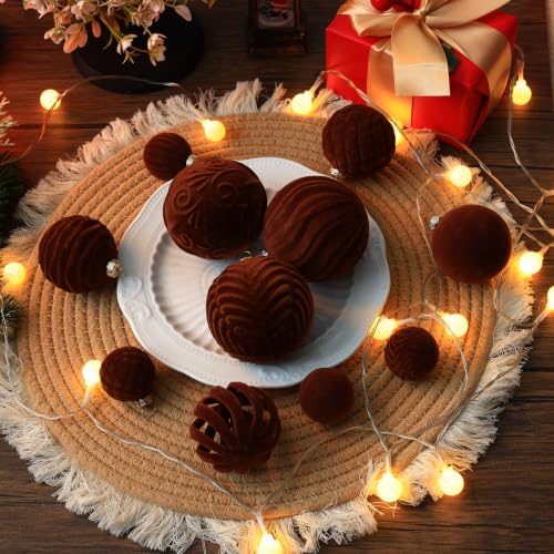 PEACELOVER 46pcs Velvet Flocked Christmas Ornaments Set - Brown, 3 Sizes