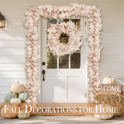 2-Pack Artificial Muted White Maple Leaf Garland 6ft - Neutral Fall Decor