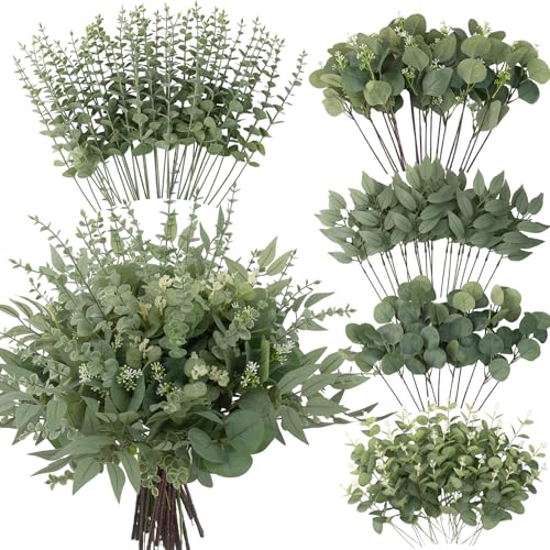 130 Pcs Artificial Mixed Eucalyptus Stems - Faux Greenery for DIY Decor