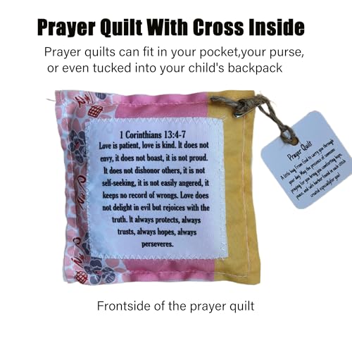 Pocket Prayer Quilt with Cross, 4x4 Inch Scripture Keepsake Gift