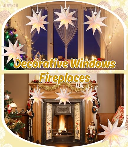 JINYEAH White Paper Star Lantern 3pcs 17.7in Foldable Christmas Lampshade