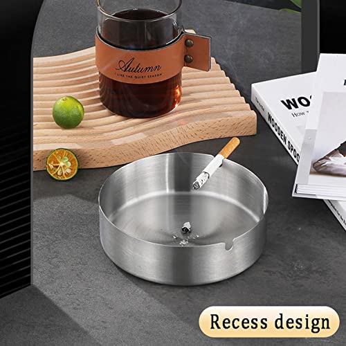 Large Stainless Steel Ashtray - 2 Pack, Windproof Metal Smoking Tray