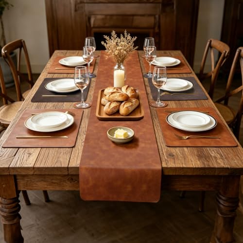 Reversible Faux Leather Farmhouse Table Runner 12" x 54" Terracotta & Coffee Brown
