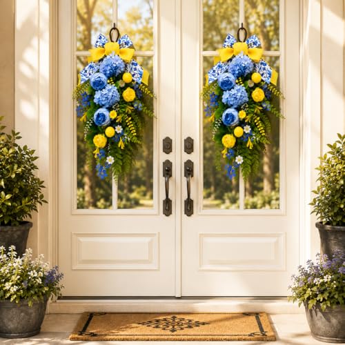 Lemon Floral Teardrop Swag Set, 2-Piece Chinoiserie Porch Door Decor