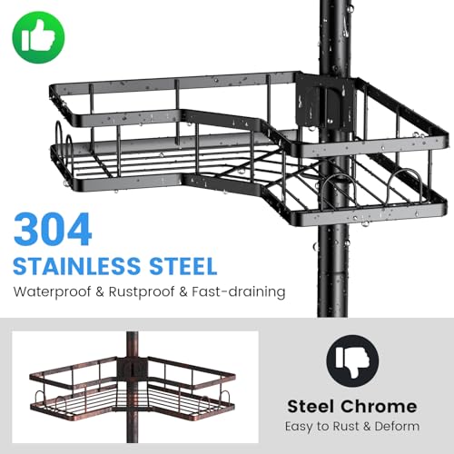 Adjustable Shower Caddy Tension Pole - 4-Tier Rustproof Corner Shelf