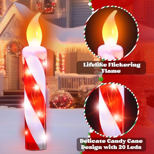 ElectricWise 5 Pack Christmas Candle Lights Outdoor Red Candy Cane Pathway Decor