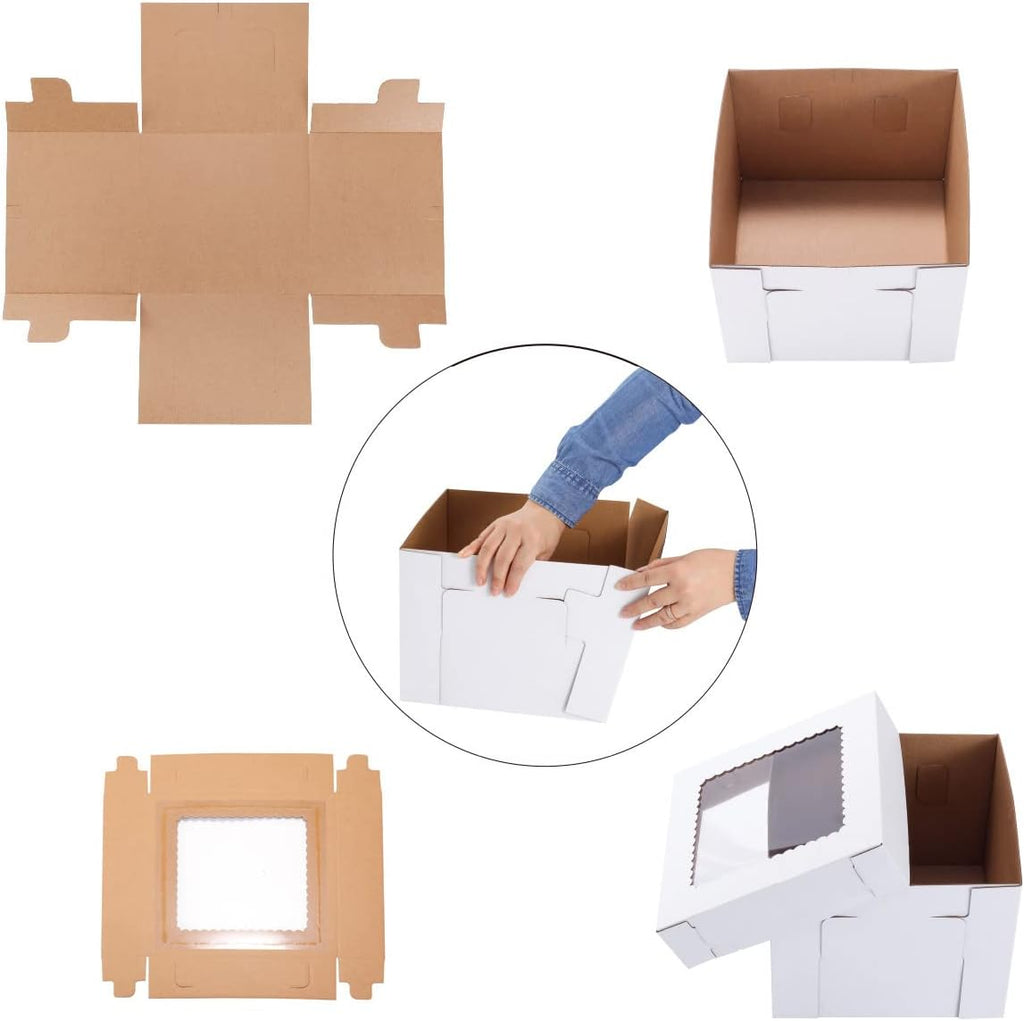 Skiennix Tall Cake Boxes - Sturdy 14x14x12 Inch Wedding Cake Carrier | 2 Pack with Window