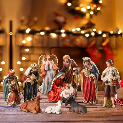 11-Piece Christmas Nativity Set, 7.6-inch Resin Holy Family Figurines
