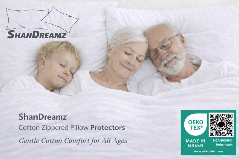 100% Cotton Zippered Pillow Protectors - Breathable Percale Encasements