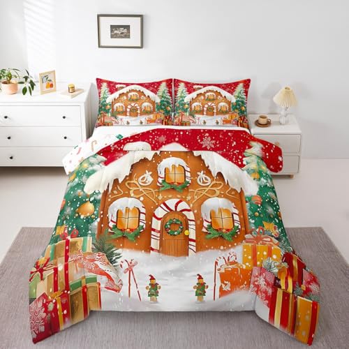 Feelyou Red Christmas Bedding Set Twin - 1 Comforter 68x90 + 1 Pillowcase 20x30