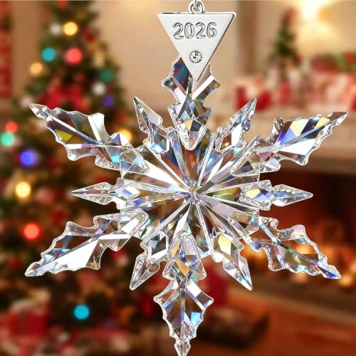 GRQCE 2026 White Transparent Crystal Snowflake Christmas Ornament - Snowflake Star Pendant with Gift Box, Holiday Decor