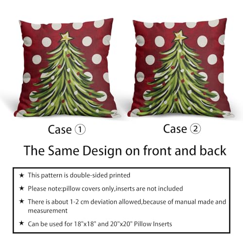 18x18 Inch Christmas Pillow Covers Set of 2 Red Dots Tree Farmhouse Decor