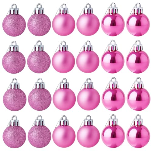 Pink Mini Christmas Ornaments Pack of 24 - 1.18 Inch Shatterproof Holiday Decor