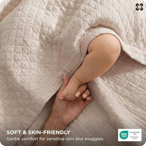 100% Cotton Muslin Blanket - 8-Layer King Size, Linen Beige