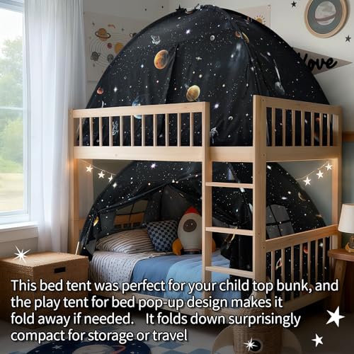 Kids Twin Size Bed Canopy Tent - Space Galaxy Privacy Playhouse