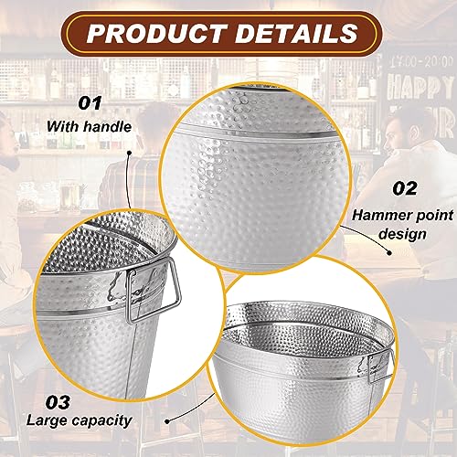Uiifan 2-Piece Oval Silver Stainless Steel Ice Buckets - Large 6 Gallon Beverage Tubs