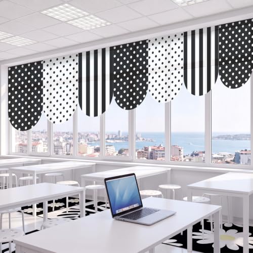 6-Piece Classroom Curtains - Black and White Polka Dot Arched Window Decor