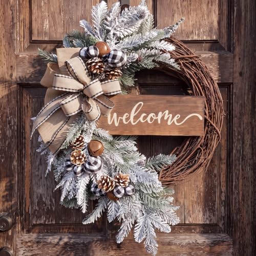 Winter Norfolk Pine Wreath with Cones - 19.69in Snowy Front Door Decor (Suncalla, Pine Cones)